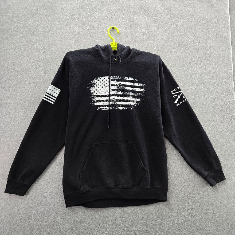 Grunt Style Men Hoodie L Black Graphic Fleece American‎ Flag Patriotic Grunge